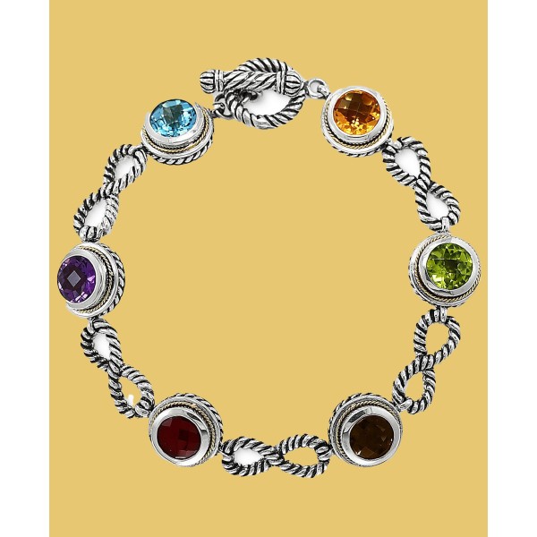 Multi-Gemstone Station Link Bracelet (12-3/4 ct. t.w.) in Sterling Silver & 18k Gold-Plate