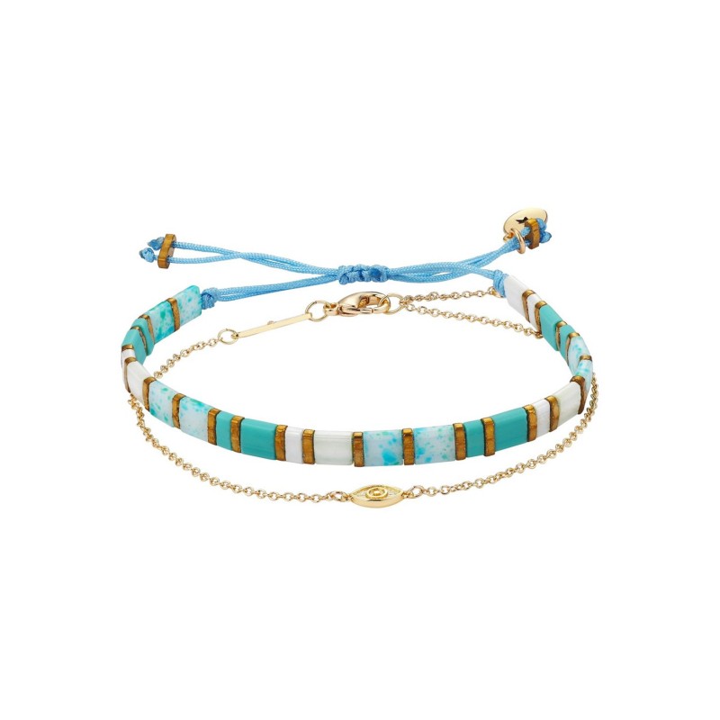Gold Flash Plated Blue and White Bracelet Set