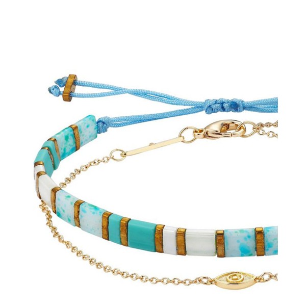 Gold Flash Plated Blue and White Bracelet Set
