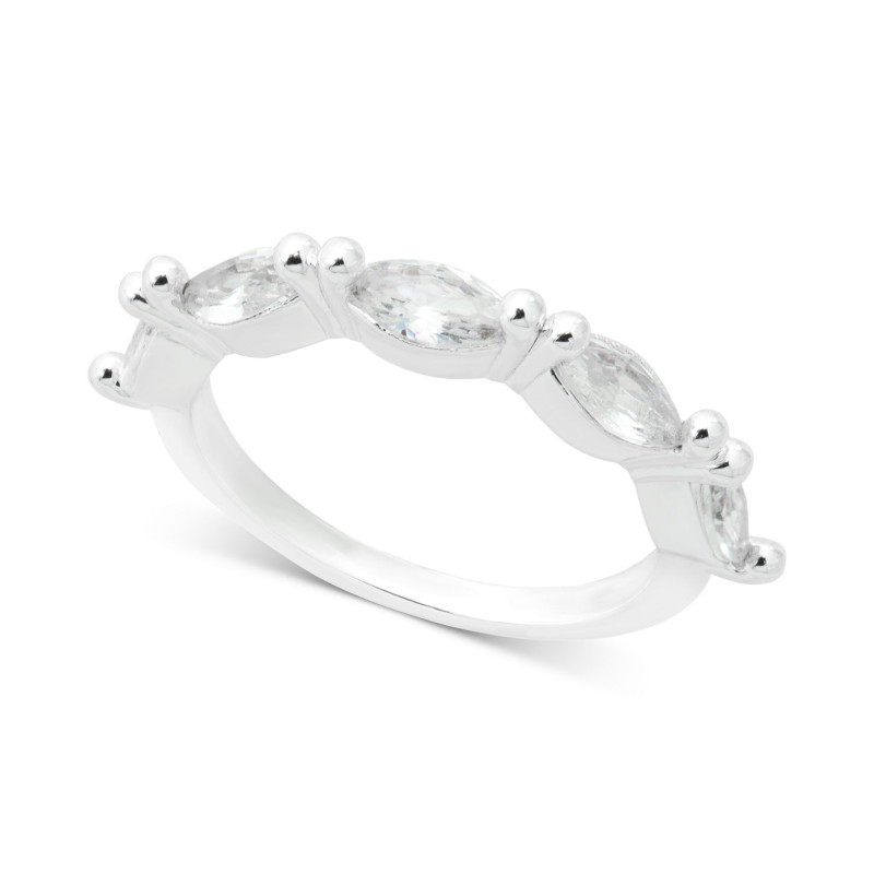 Silver-Tone Marquise Crystal Stack Ring