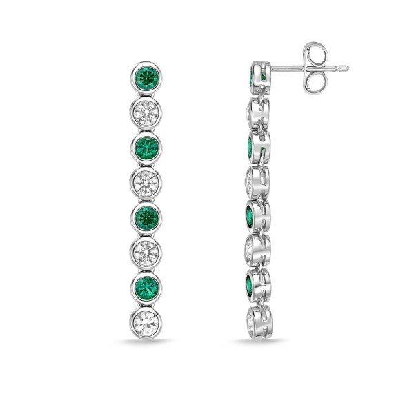 Created Emerald and Created White Sapphire Bezel Set Drop Earrings in Sterling Silver