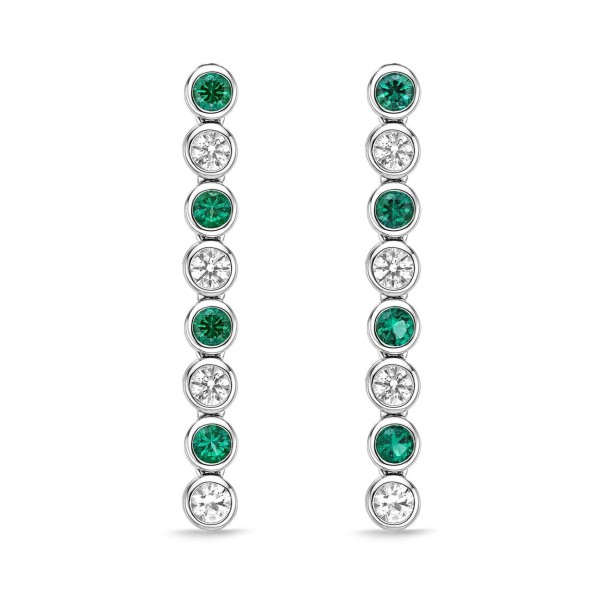 Created Emerald and Created White Sapphire Bezel Set Drop Earrings in Sterling Silver