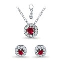 Ruby and Cubic Zirconia Halo Pendant and Earring Set, 3 Piece