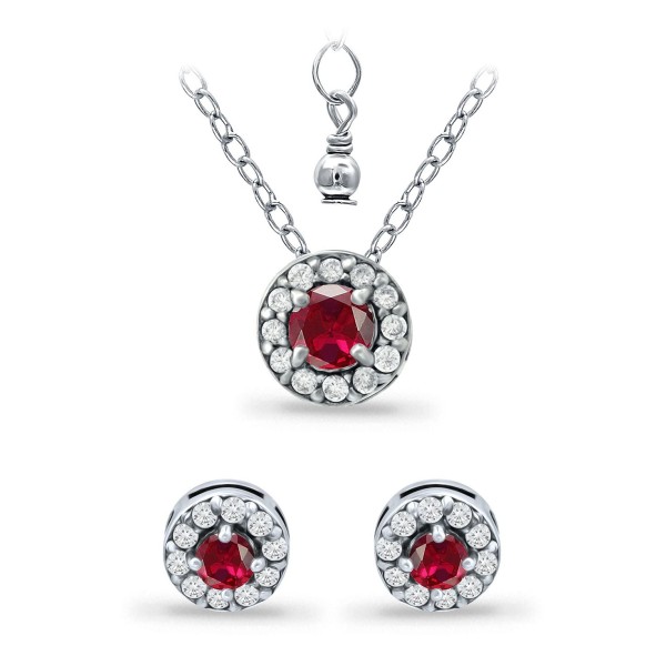 Ruby and Cubic Zirconia Halo Pendant and Earring Set, 3 Piece