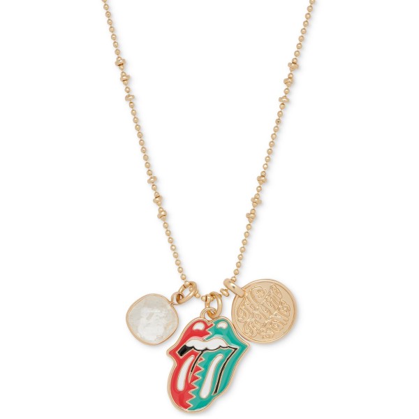 Gold-Tone Mixed Color Multi-Charm Pendant Necklace, 15-1/2