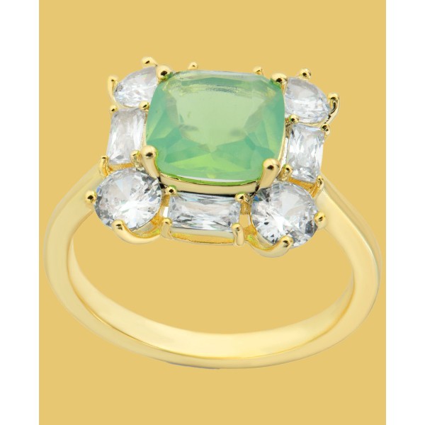 Gold-Tone Cubic Zirconia & Green Crystal Cushion-Cut Statement Ring