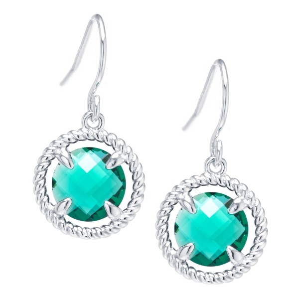 Round Crystal Wire Drop Earrings in Sterling Silver