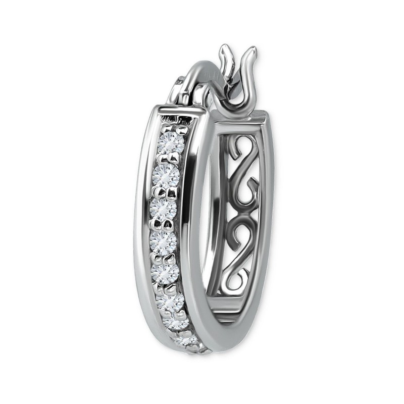 Cubic Zirconia Small Hoop Earrings in Sterling Silver, 0.625