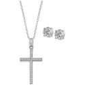 Cubic Zirconia Cross Pendant Necklace and Stud Earrings Set