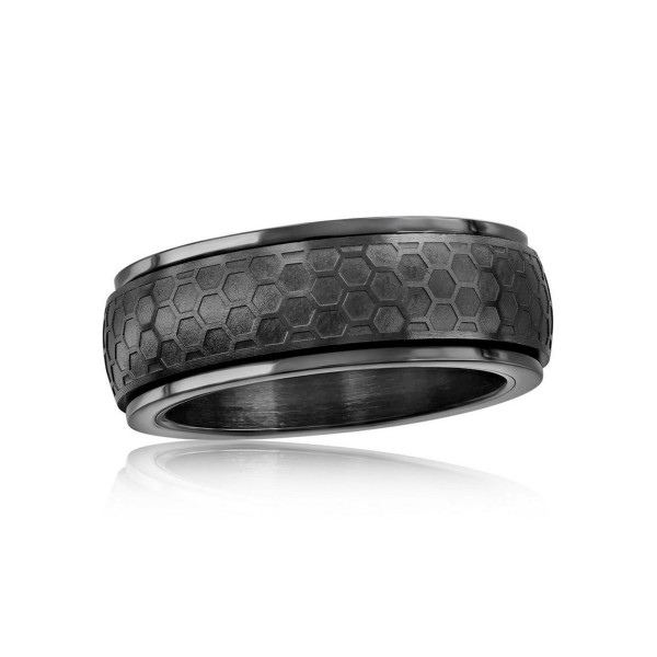 Stainless Steel Honey Comb Design Spinner Ring - Black Plated