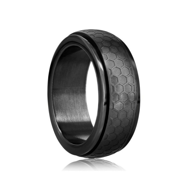 Stainless Steel Honey Comb Design Spinner Ring - Black Plated