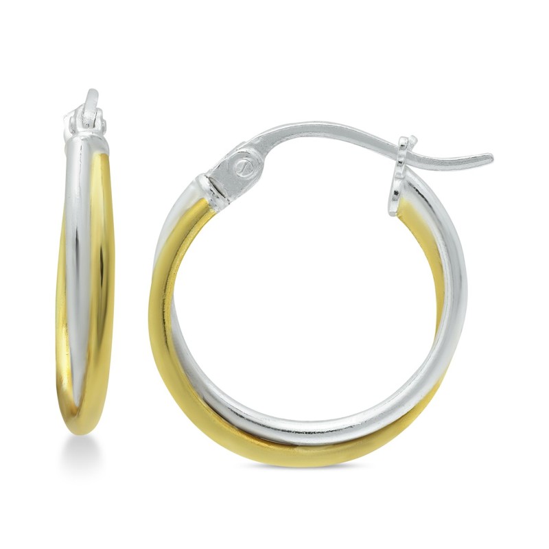 Extra Small Overlap Hoop Earrings in Sterling Silver and 18k Gold-Plate, 15mm