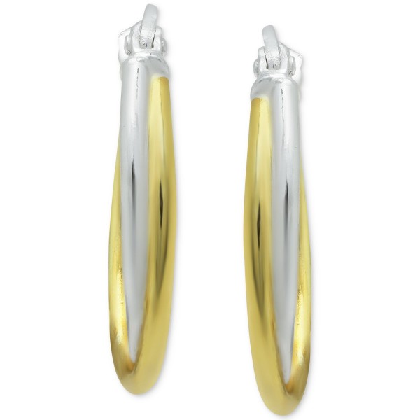 Extra Small Overlap Hoop Earrings in Sterling Silver and 18k Gold-Plate, 15mm