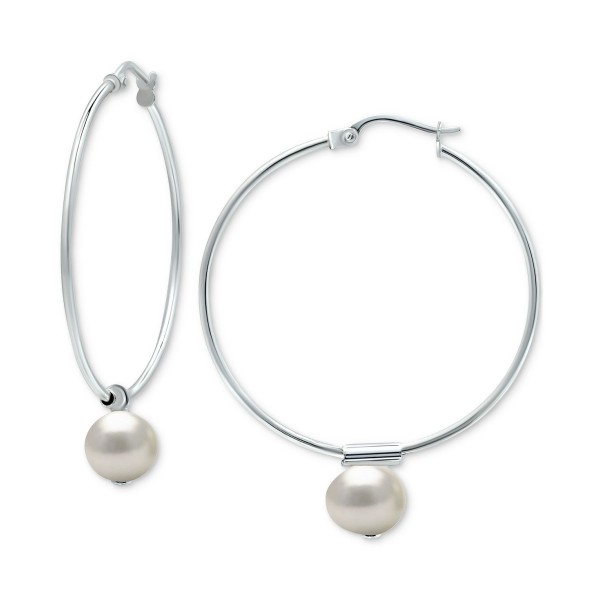 Cultured Freshwater Pearl Wire Hoop Earrings in Sterling Silver