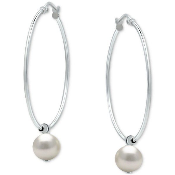 Cultured Freshwater Pearl Wire Hoop Earrings in Sterling Silver