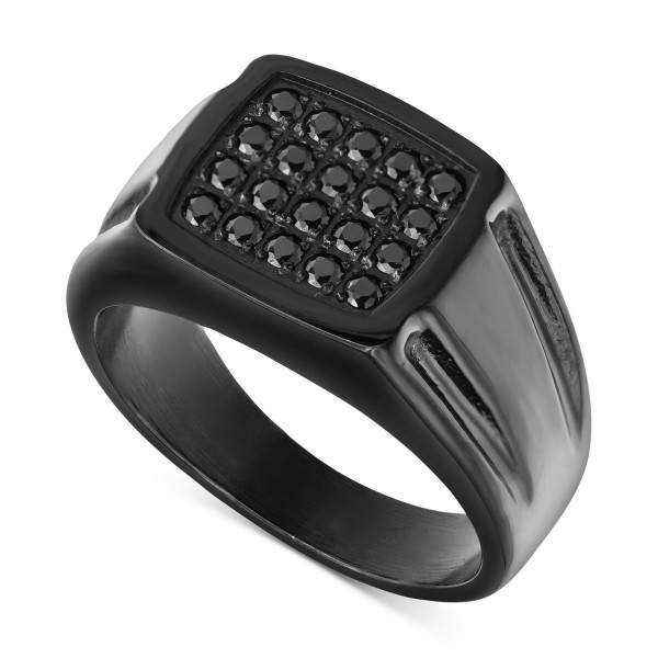 Men's Cubic Zirconia Cluster Ring Set in Black Ion-Plated Stainless Steel
