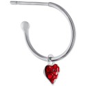 Red Crystal Heart Dangle Hoop Earrings in Sterling Silver