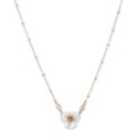 Gold-Tone Crystal & Imitation Mother-of-Pearl Flower Pendant Necklace, 16