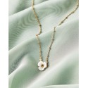 Gold-Tone Crystal & Imitation Mother-of-Pearl Flower Pendant Necklace, 16