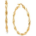 Twisted Round Hoop Earrings in 10k Gold, 40mm