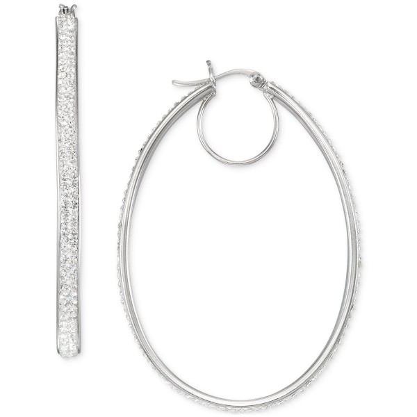 Crystal Pavé Oval-Shape Click Top Hoop Earrings