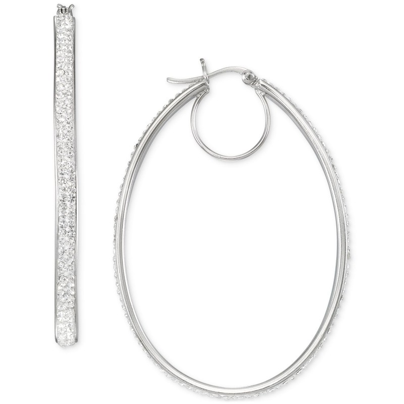 Crystal Pavé Oval-Shape Click Top Hoop Earrings