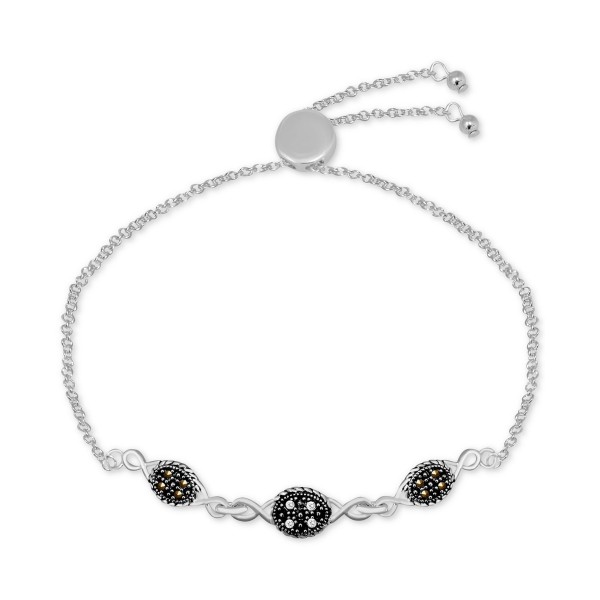 Marcasite & Crystal Oval Link Adjustable Bracelet in Silver-Plate