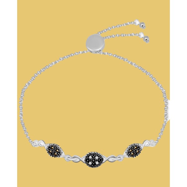 Marcasite & Crystal Oval Link Adjustable Bracelet in Silver-Plate