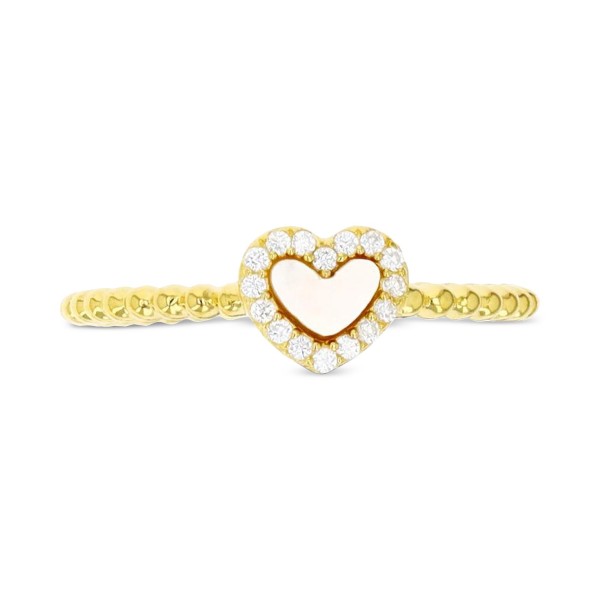 Mother of Pearl & Cubic Zirconia Heart Ring in 14k Gold-Plated Sterling Silver