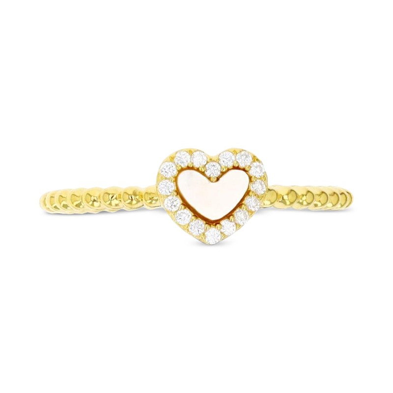 Mother of Pearl & Cubic Zirconia Heart Ring in 14k Gold-Plated Sterling Silver
