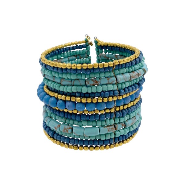 14K Gold Plated Faux Turquoise Mixed Media Beaded Bracelet