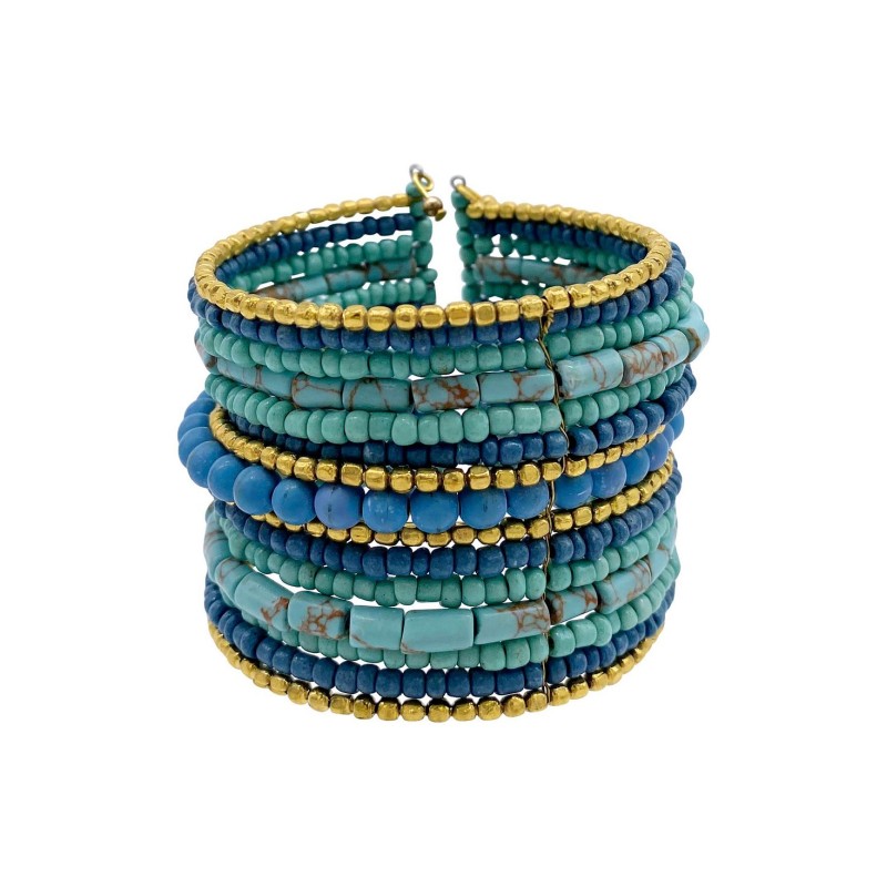 14K Gold Plated Faux Turquoise Mixed Media Beaded Bracelet