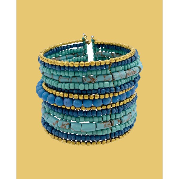 14K Gold Plated Faux Turquoise Mixed Media Beaded Bracelet