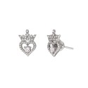 Cubic Zirconia Princess Tiara Heart Stud Earrings in Sterling Silver