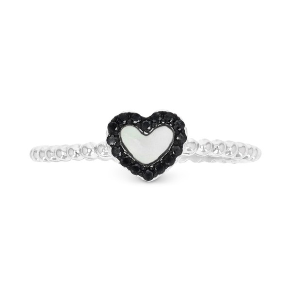 Mother of Pearl & Black Spinel (1/10 ct. t.w.) Heart Ring in Sterling Silver