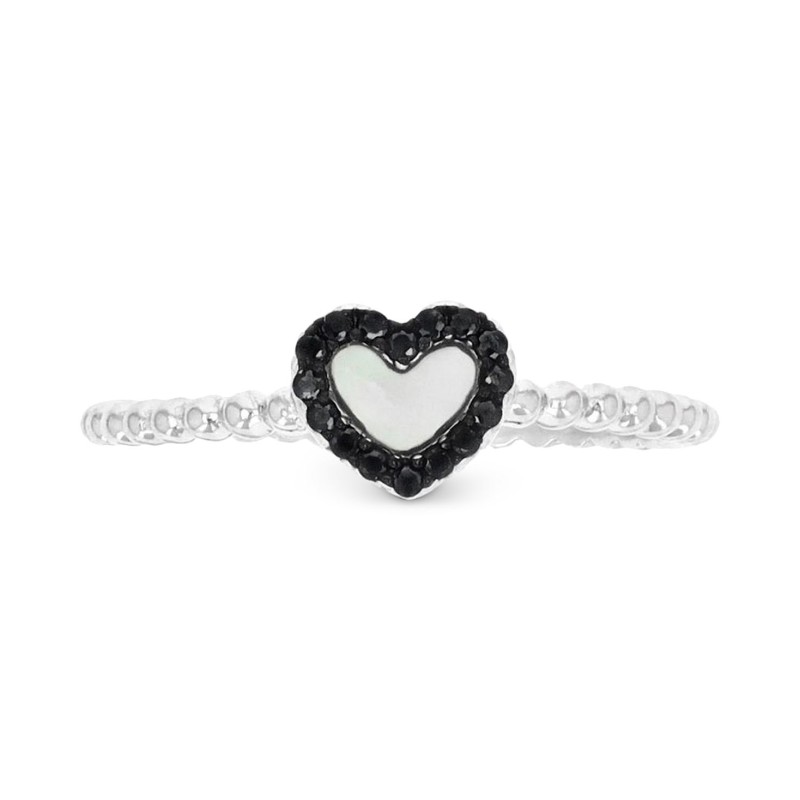 Mother of Pearl & Black Spinel (1/10 ct. t.w.) Heart Ring in Sterling Silver