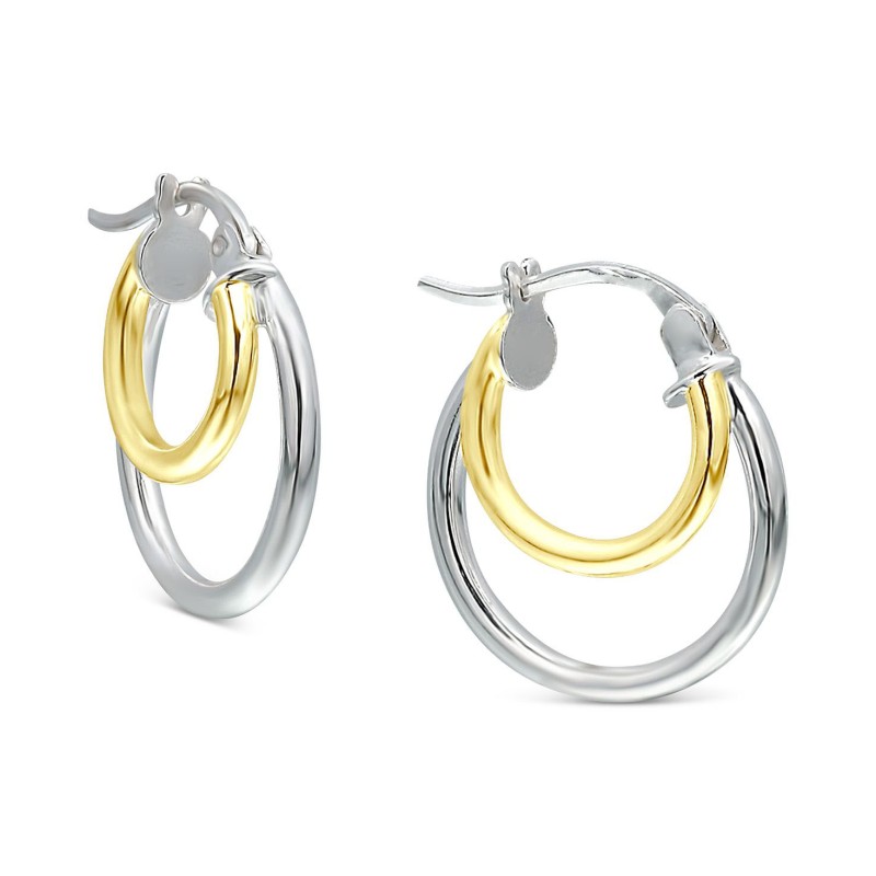 Double Hoop Earrings in Sterling Silver & 18k Gold-Plate