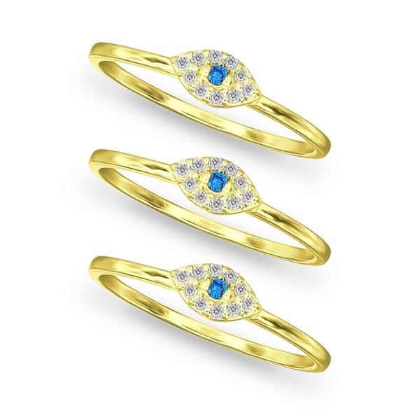 Cubic Zirconia Trio 18K Gold Plate & Silver Plate Stack Ring, Set of 3 Rings
