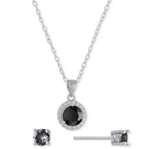 2-Pc. Set Crystal & Cubic Zirconia Halo Pendant Necklace & Solitaire Stud Earrings