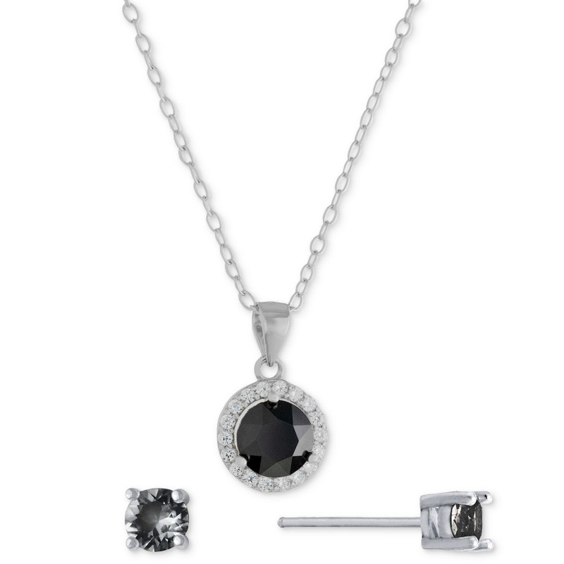 2-Pc. Set Crystal & Cubic Zirconia Halo Pendant Necklace & Solitaire Stud Earrings
