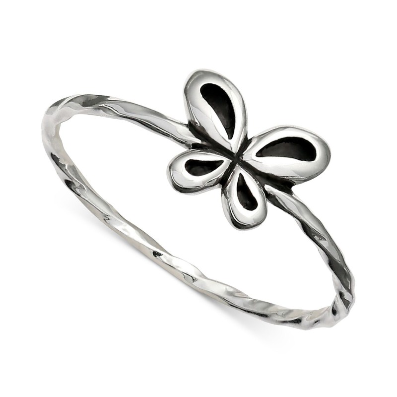 Butterfly Oxidized Twist Band Ring in Sterling Silver
