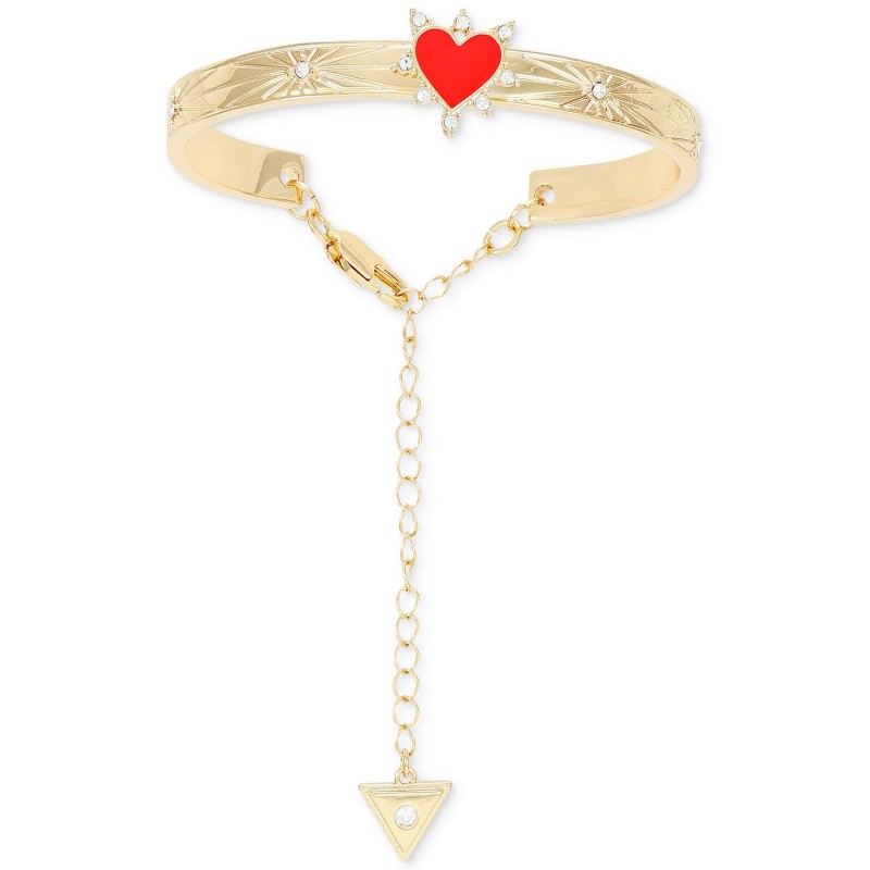 Gold-Tone Red Heart Cuff Bracelet