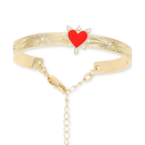 Gold-Tone Red Heart Cuff Bracelet