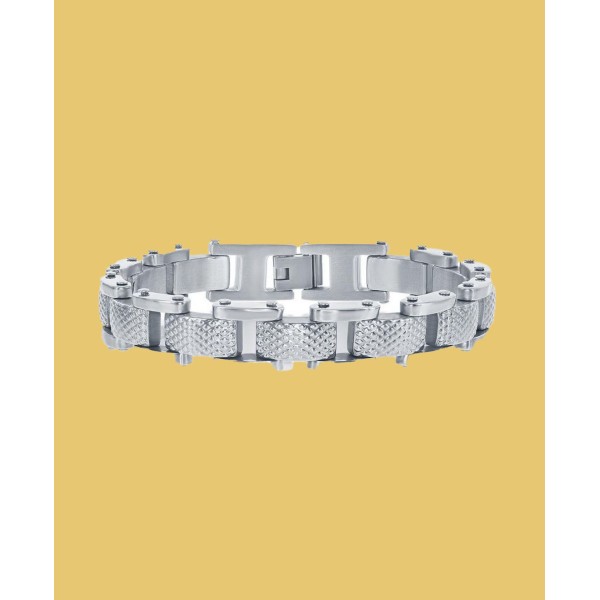 Men's Stainless Steel Linked Grid Design Bracelet