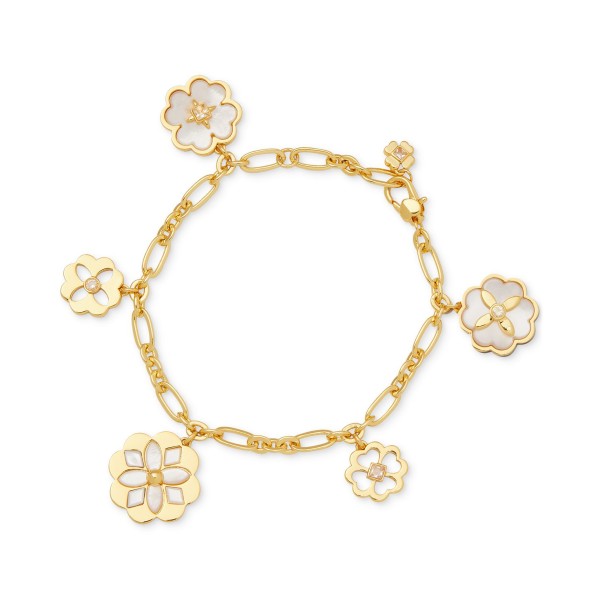 Gold-Tone Cubic Zirconia & Mother-of-Pearl Flower Charm Bracelet