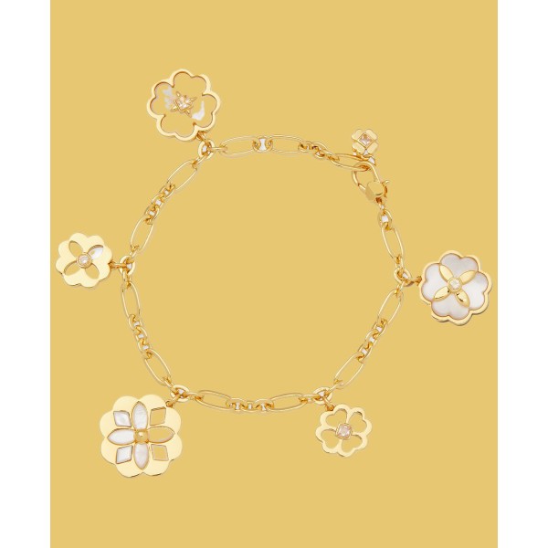 Gold-Tone Cubic Zirconia & Mother-of-Pearl Flower Charm Bracelet