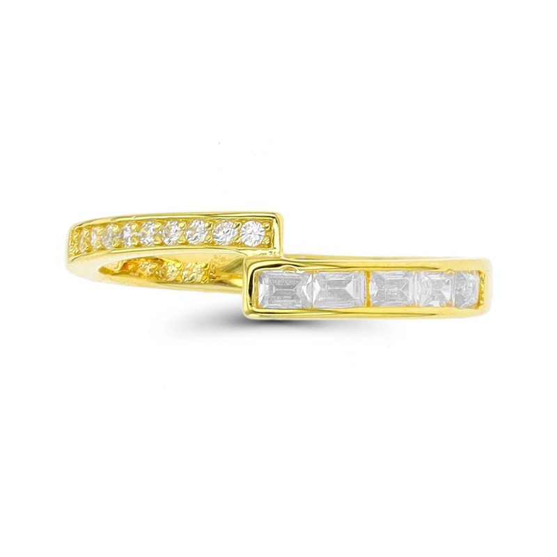 Round and Baguette Cubic Zirconia Overlapped Ring (5/8 ct. t.w.) in 14 Karat Yellow Gold Over Sterling Silver