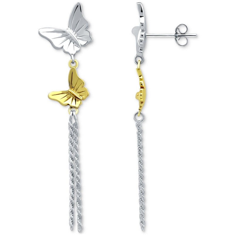 Double Butterfly Chain Drop Earrings