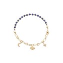 Cubic Zirconia Moon and Star Bead Chain Bracelet