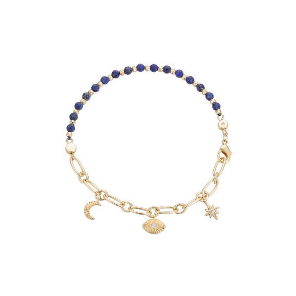 Cubic Zirconia Moon and Star Bead Chain Bracelet